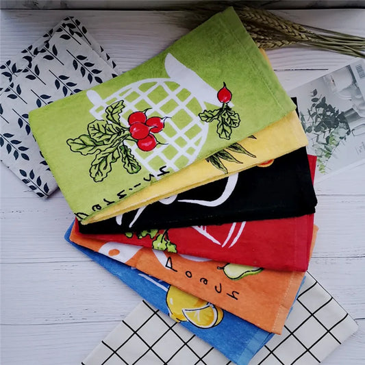 1Pc 38x70cm Large Colorful Printed Cotton Hand Towel Kitchen Dishcloth Water Absorption Household Cleaning Cloth